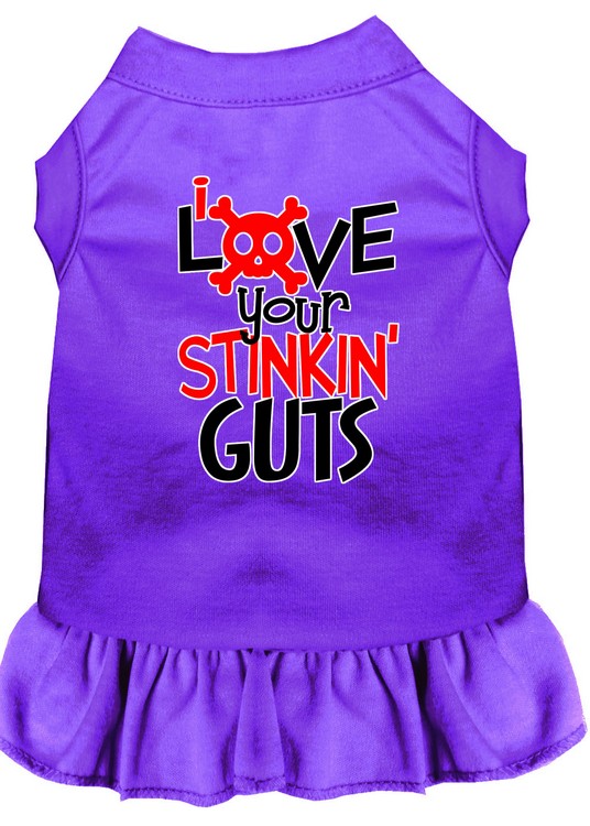 Love your Stinkin Guts Screen Print Dog Dress Purple XS